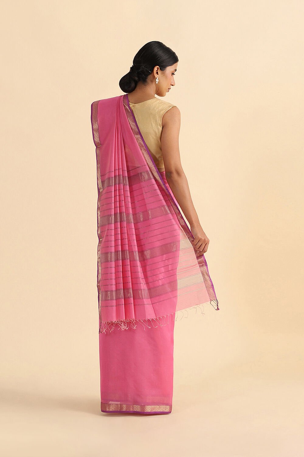 Pink Handwoven Maheswari Pure Silk Cotton Saree image number null