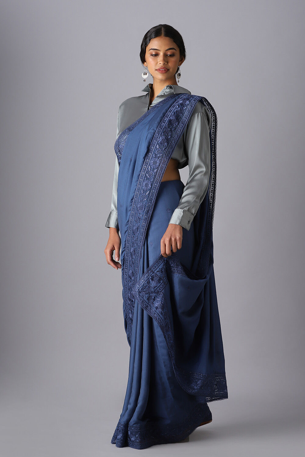Blue Viscose Embroidered Saree image number null