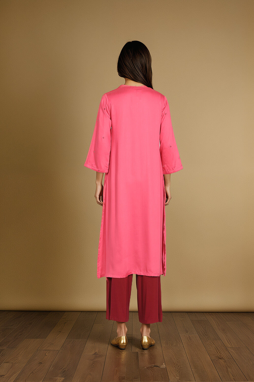 Pink Embroidered Modal Kurta image number null