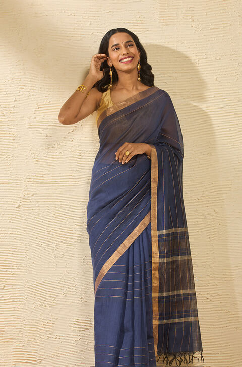 Dark Blue Bhagalpur Woven Silk Viscose Saree