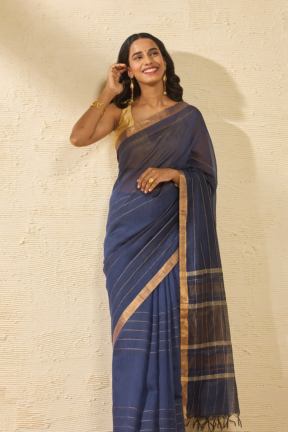 Dark Blue Bhagalpur Woven Silk Viscose Saree image number null