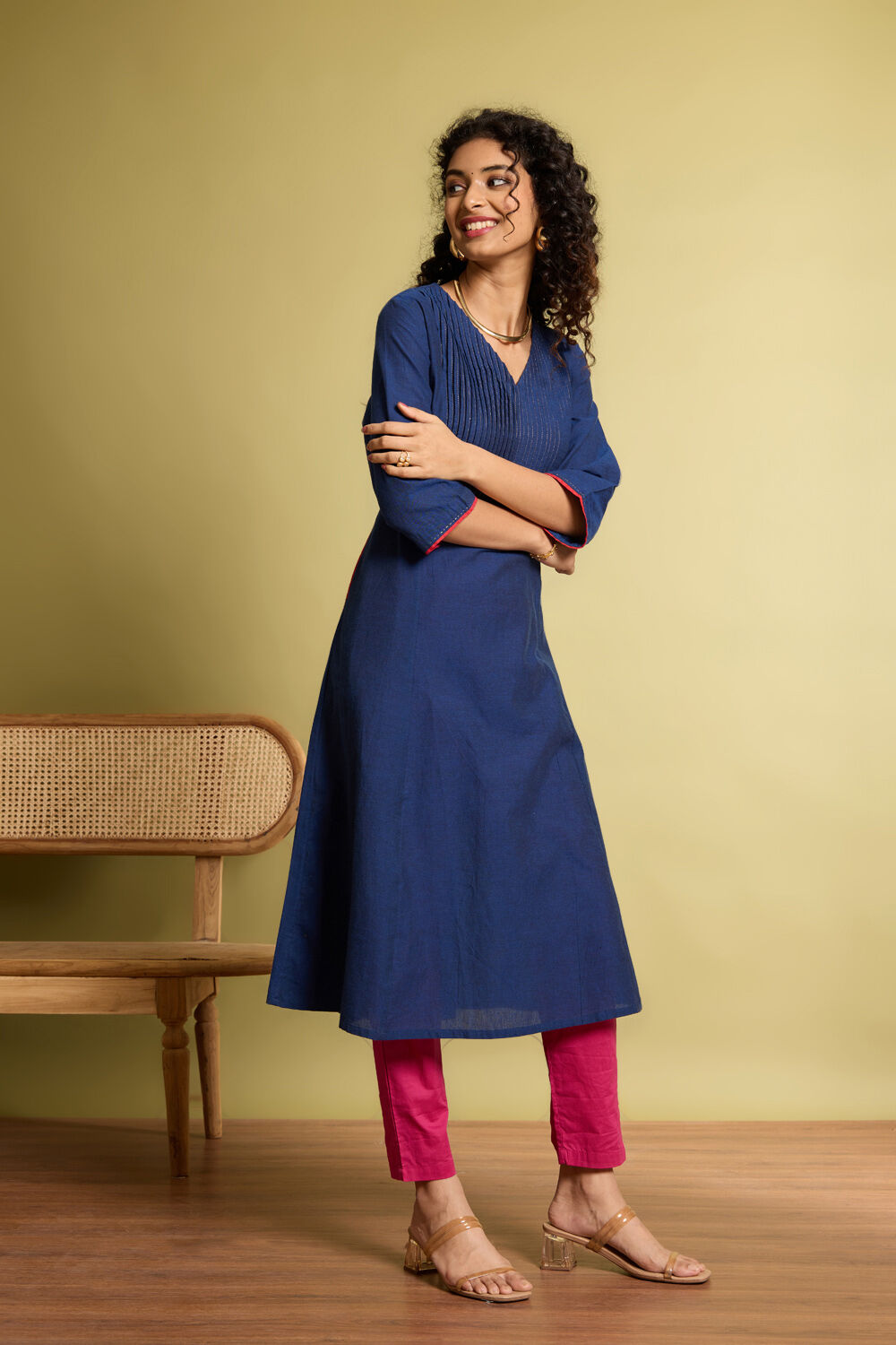 Blue Woven Pure Cotton Kurta image number null