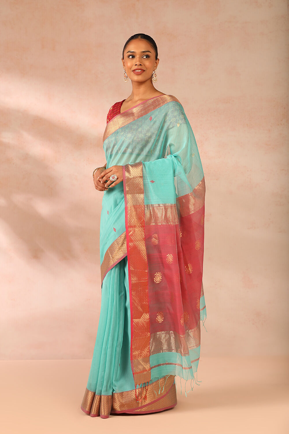 Blue Woven Pure Silk Cotton Maheshwari Saree image number null