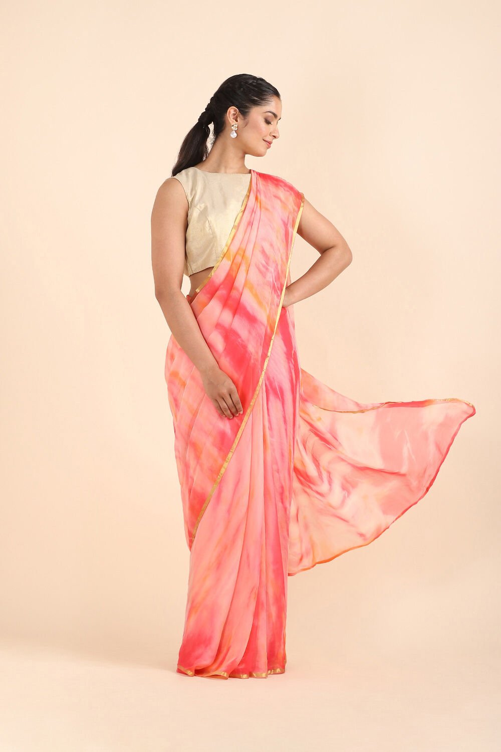 Pink Viscose Tie and Dye Saree image number null