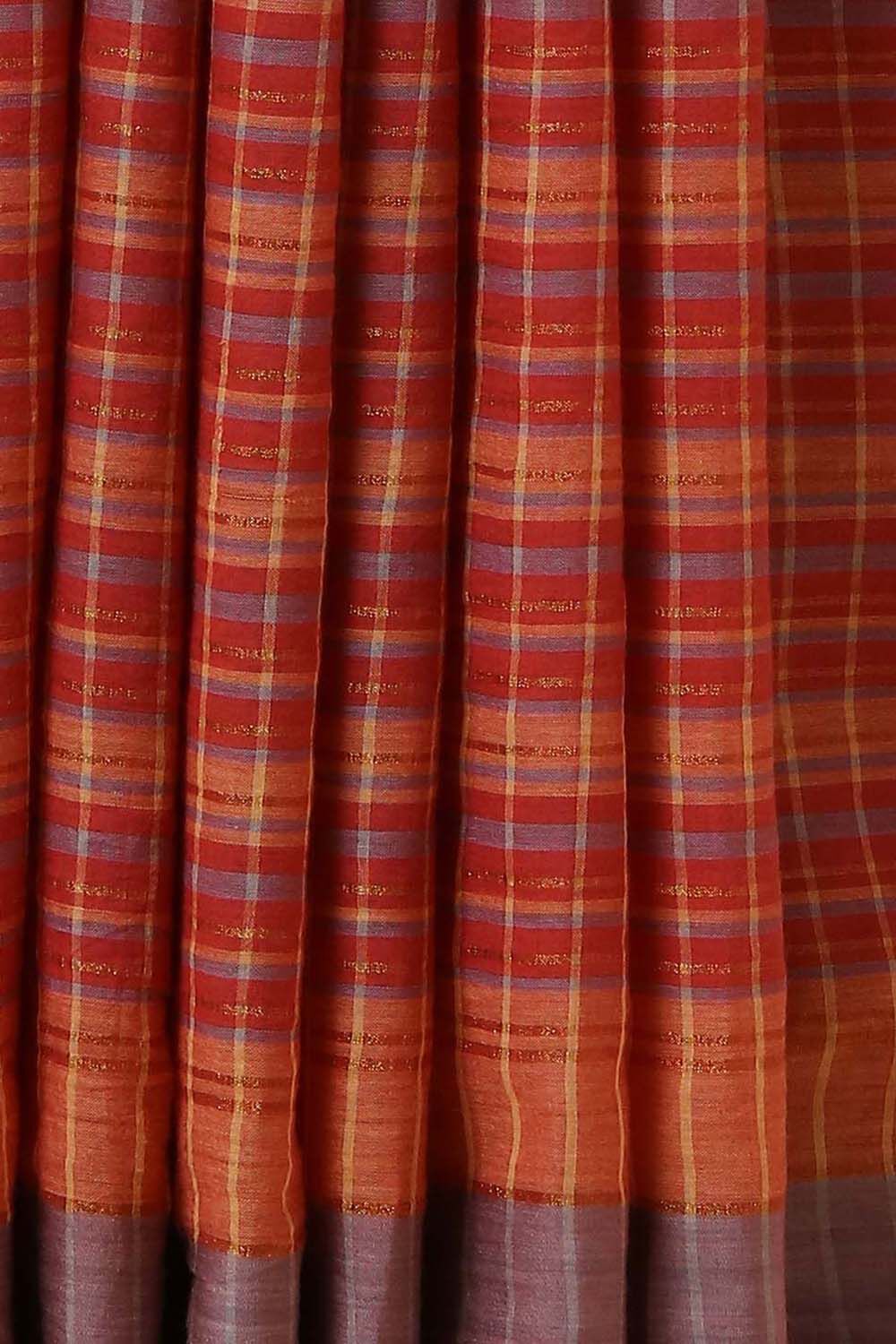 Red Cotton Pure Khadi Jamdani Saree image number null