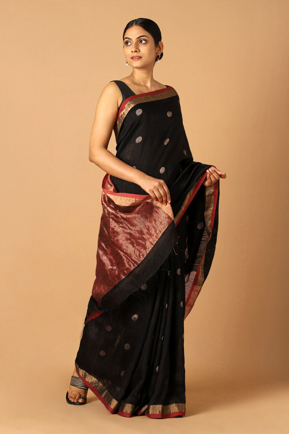 Black Pure Silk Vanya Jamdani Saree image number null
