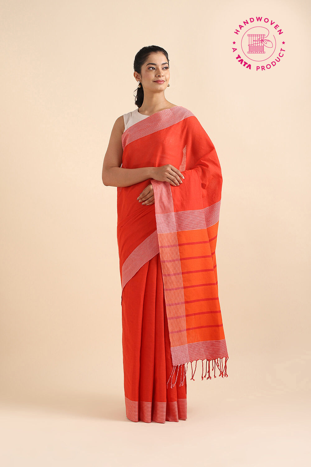Red Pure Cotton Bengal Saree image number null