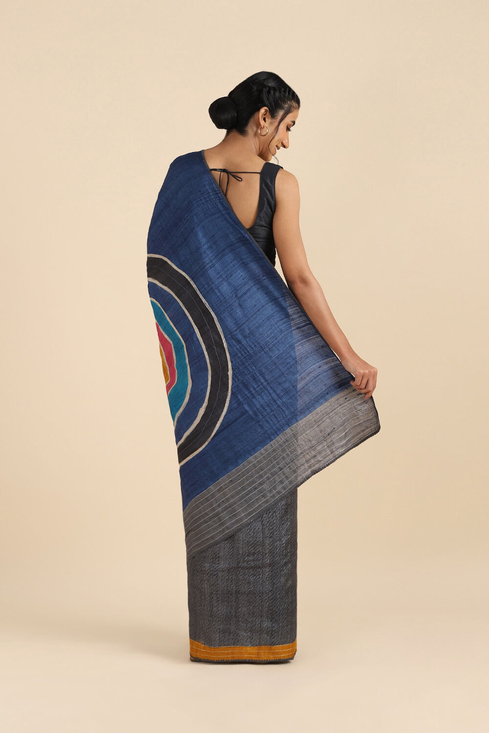 Grey Pure Tussar Silk Embroidered Saree image number null