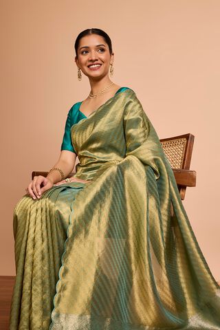 Green Woven Viscose Tissue Saree image number