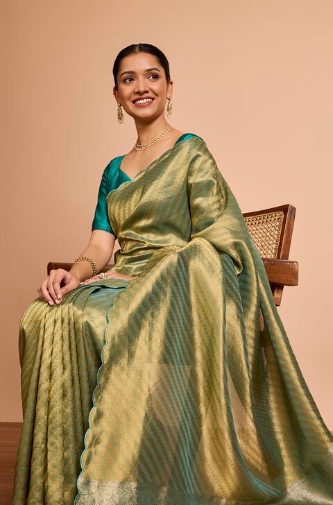 Green Woven Viscose Tissue Saree