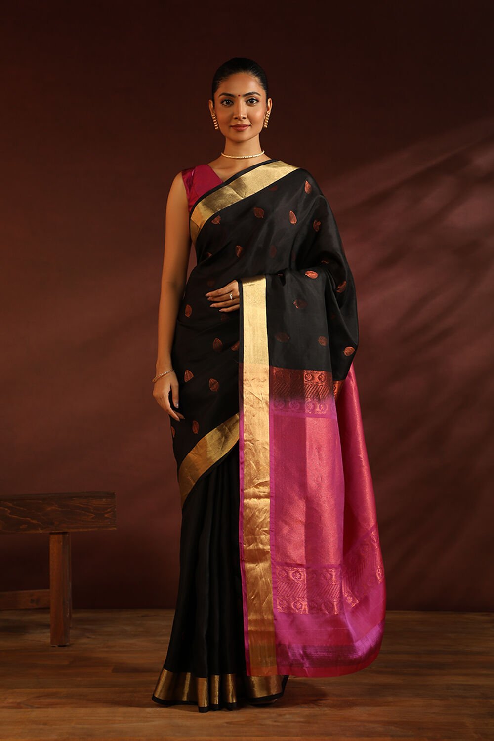 Black South Pure Silk Woven Saree image number null