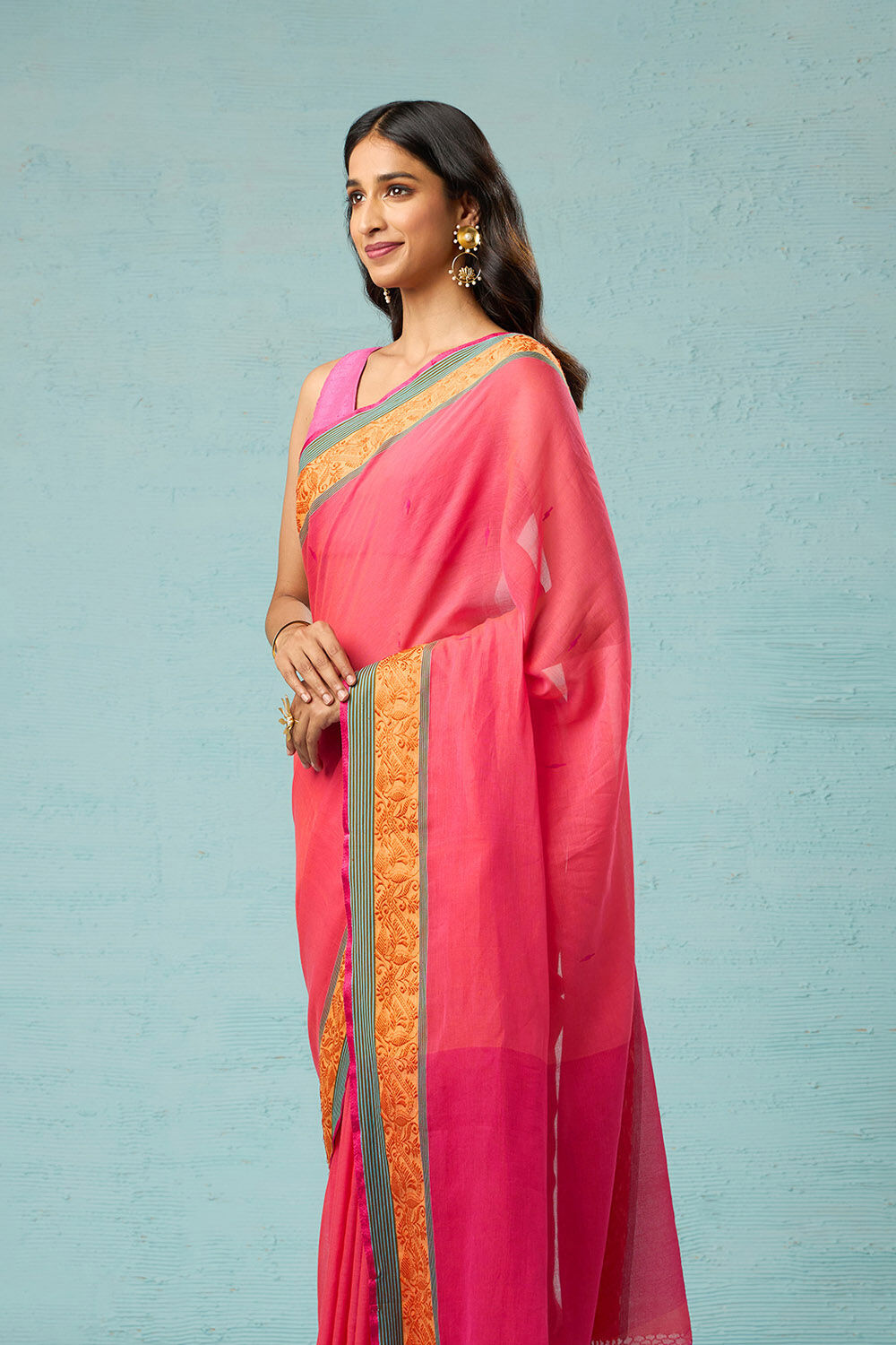 Pink Bengal Pure Cotton Jamdani Saree image number null