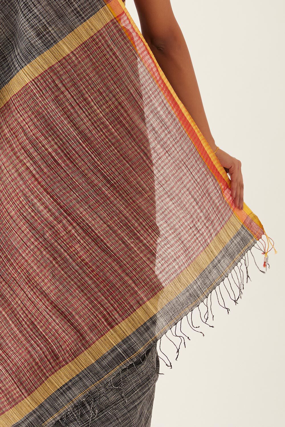 Black Pure Cotton Woven Bengali Saree image number null