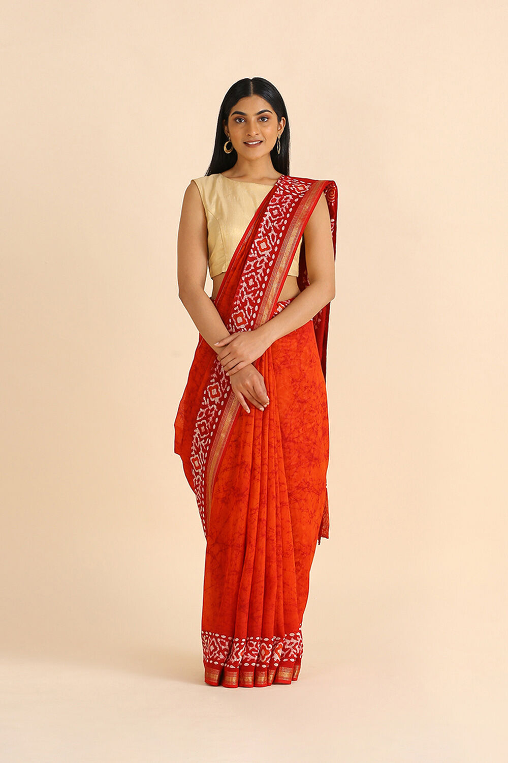 Orange Batik Pure Silk Cotton Saree image number null