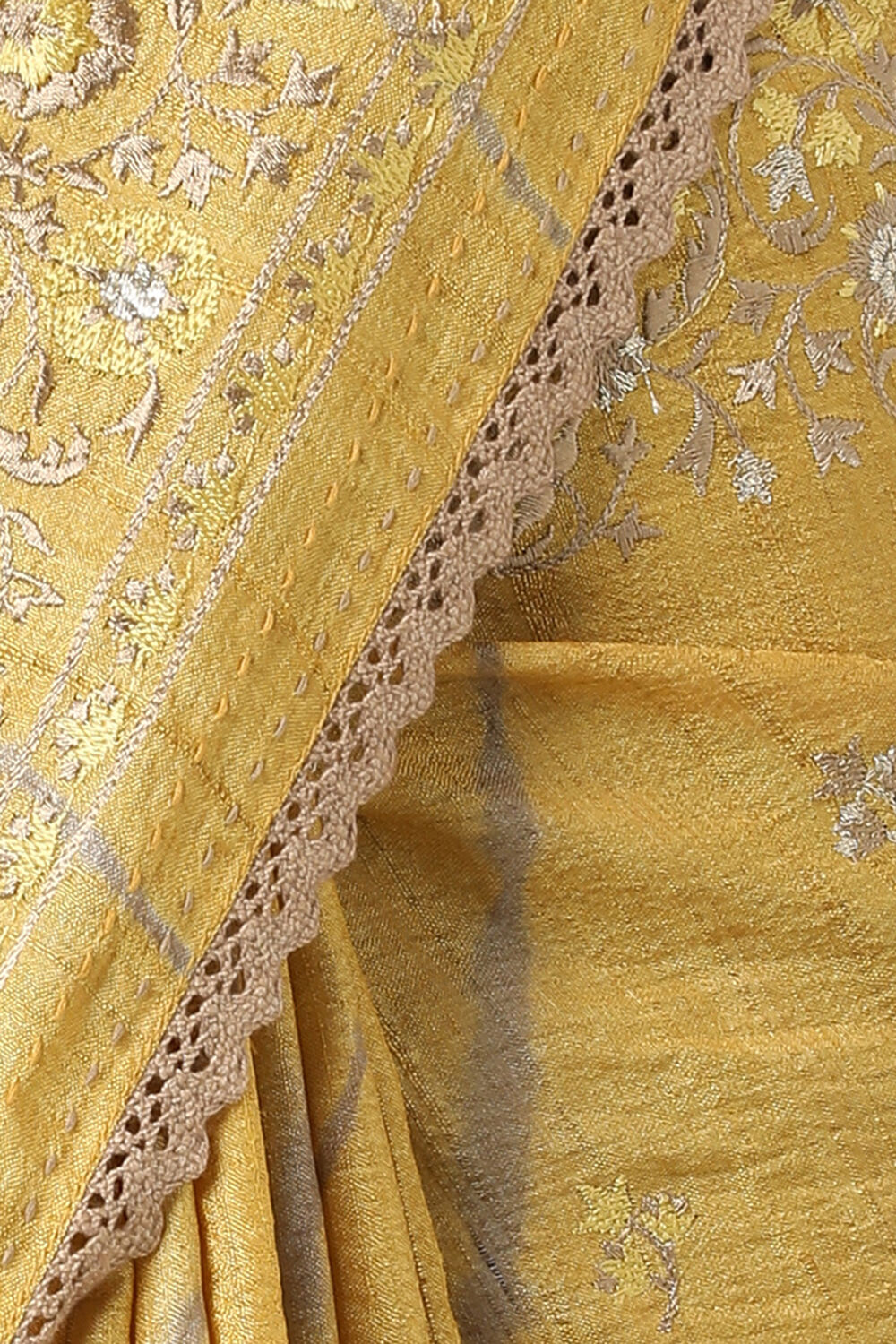 Yellow Embroidered Pure Tussar Saree image number null
