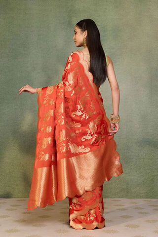 Orange Woven Viscose Satin Saree thumbnail image number null