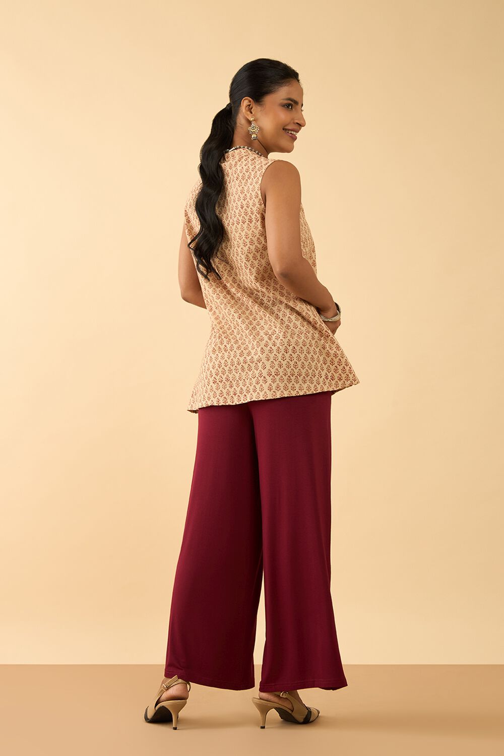 Beige Bagru Block Printed Pure Cotton Short Top image number null