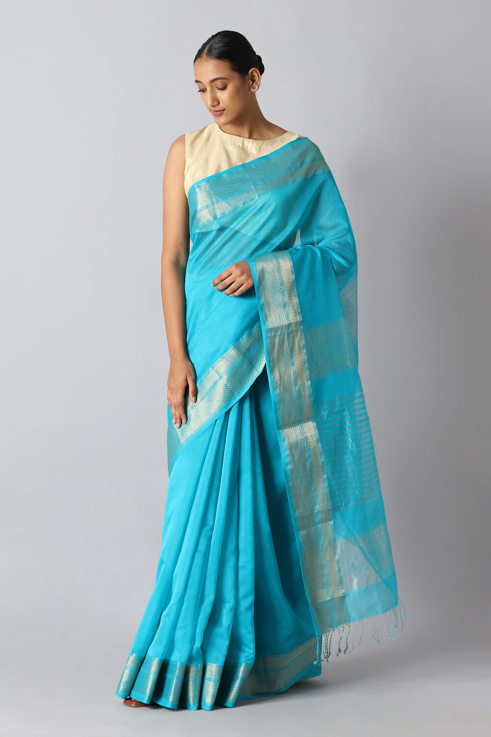 Light Blue Pure Silk Cotton Maheswari Saree image number null