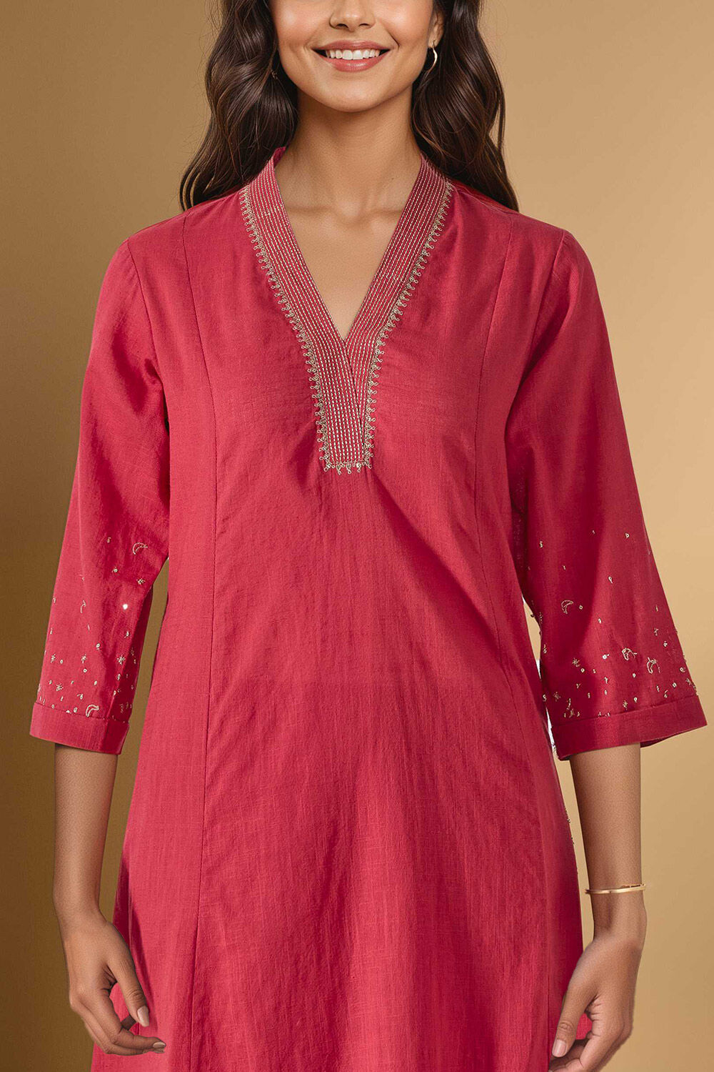 Dark Pink Pure Cotton Embroidered Kurta Set image number null