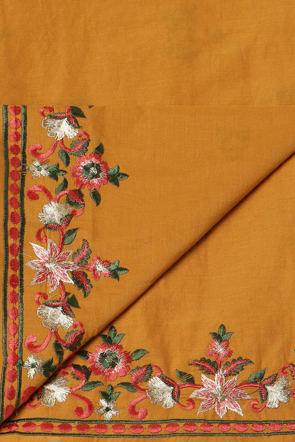 Yellow Pure Cotton Embroidered Saree image number null