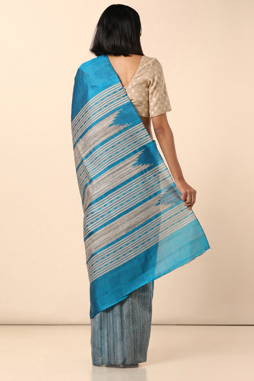 Blue Pure Silk Tussar Woven Saree image number null