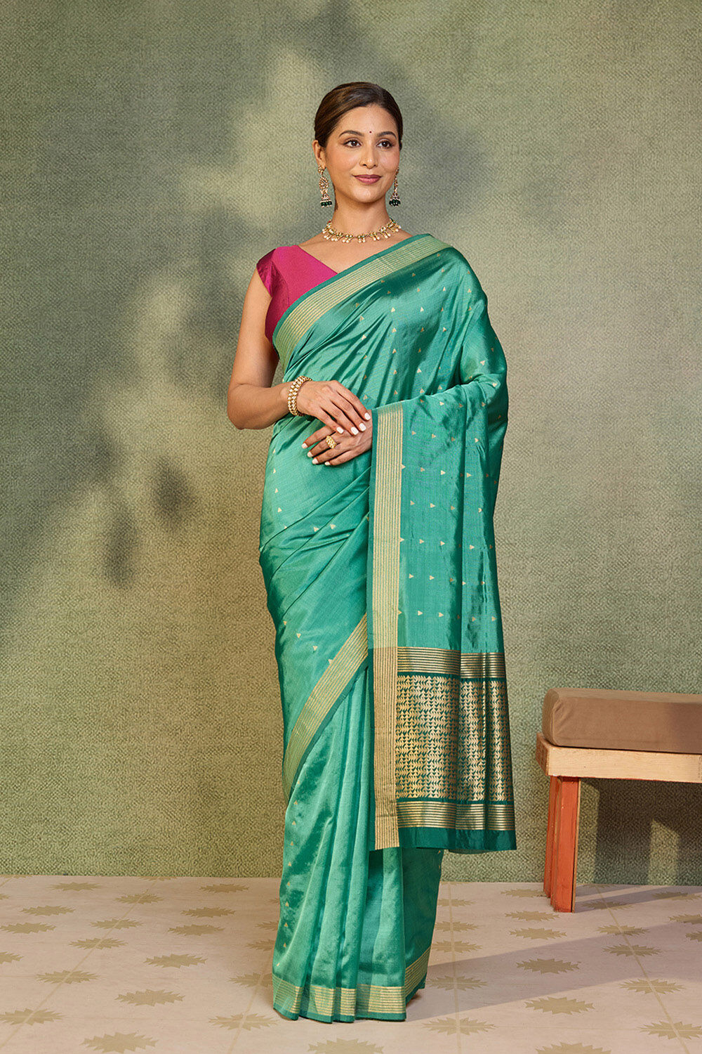 Green Silk Viscose Cutwork Banaras  Saree image number null