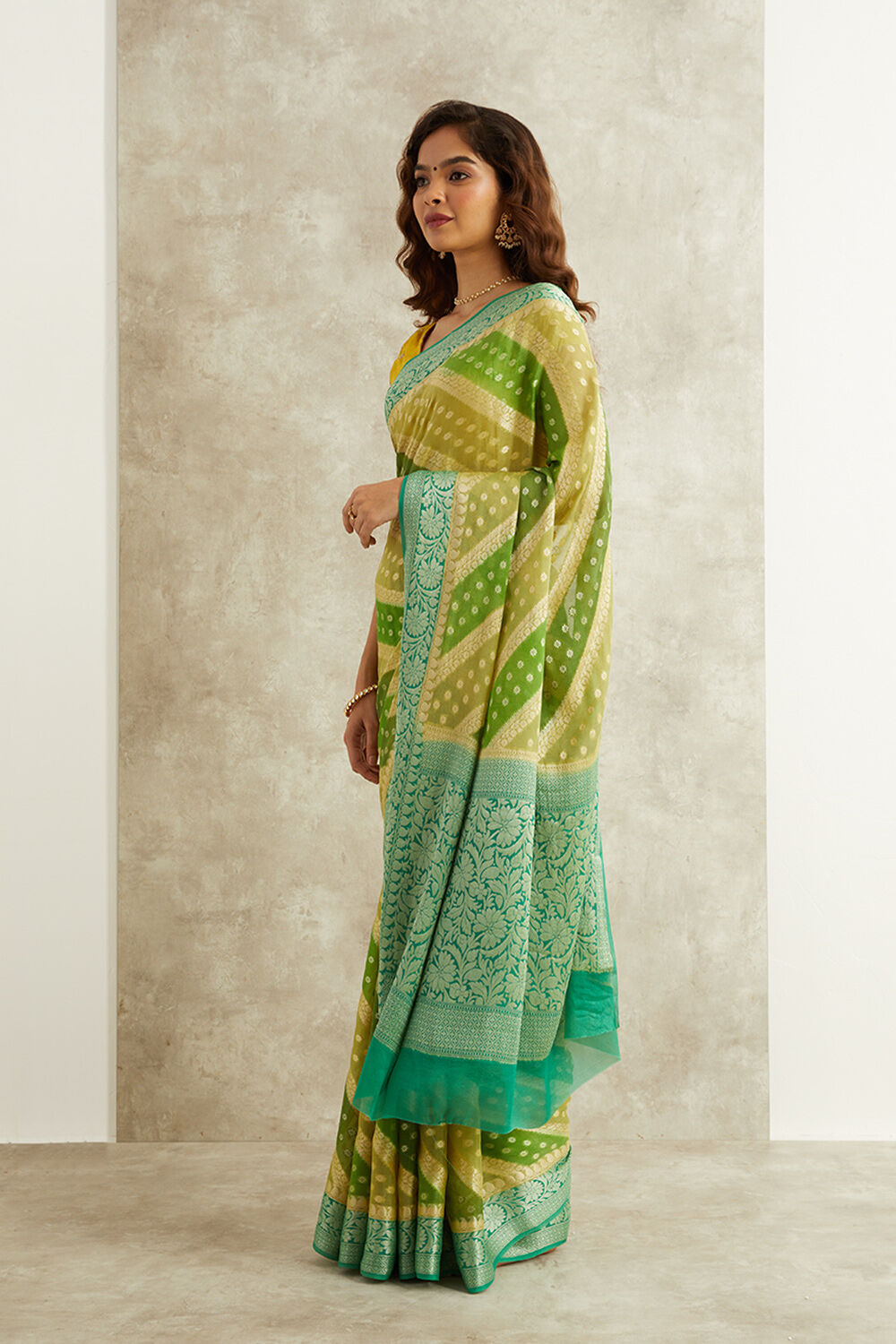 Green Pure Silk Georgette Banarasi Cutwork Saree image number null