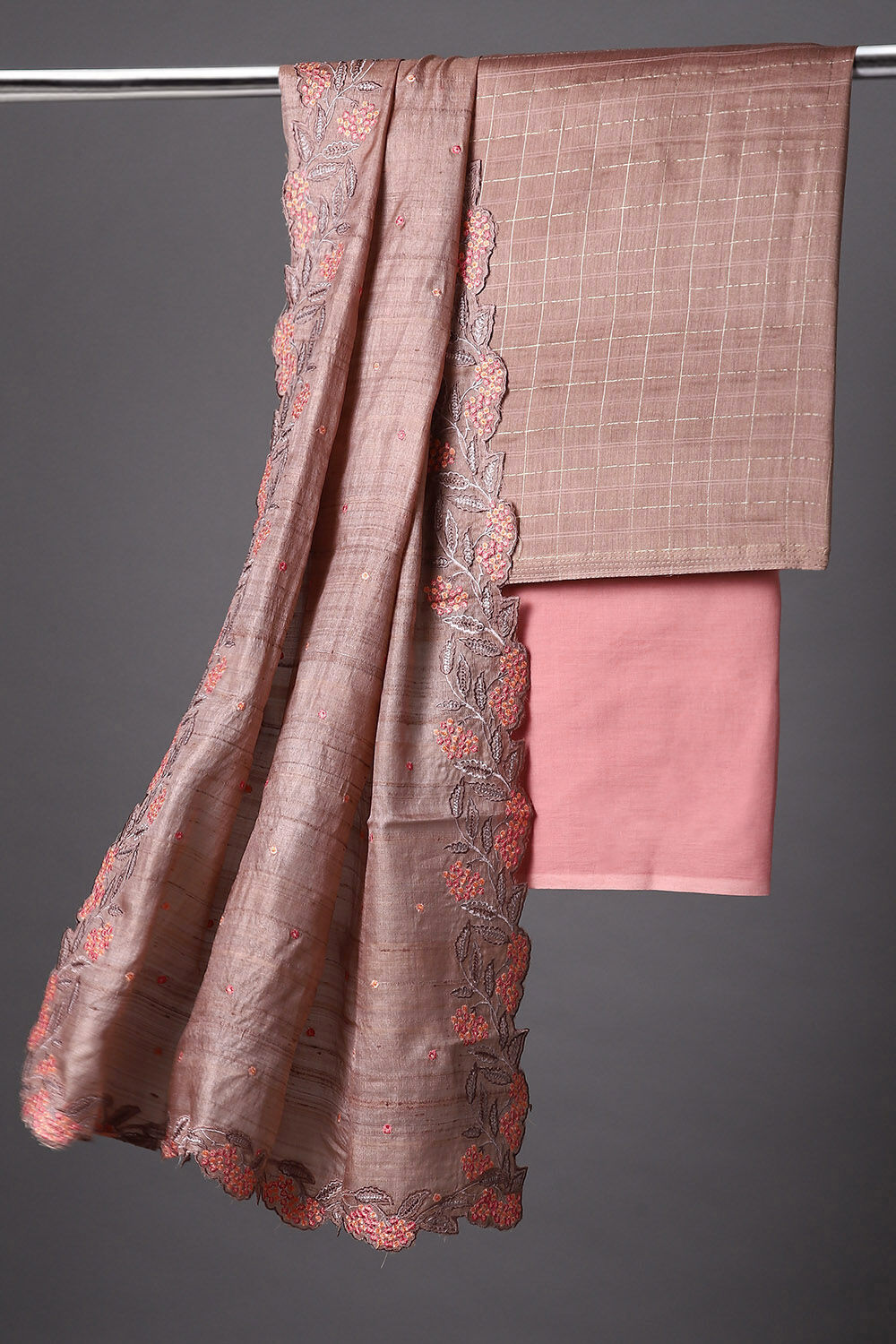 Brown Embroidered Tussar Suit image number null