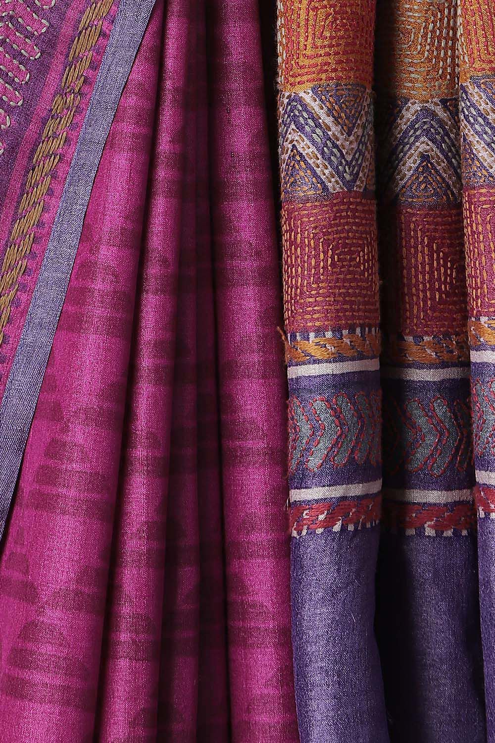 Pink Pure Tussar Silk Printed Saree image number null