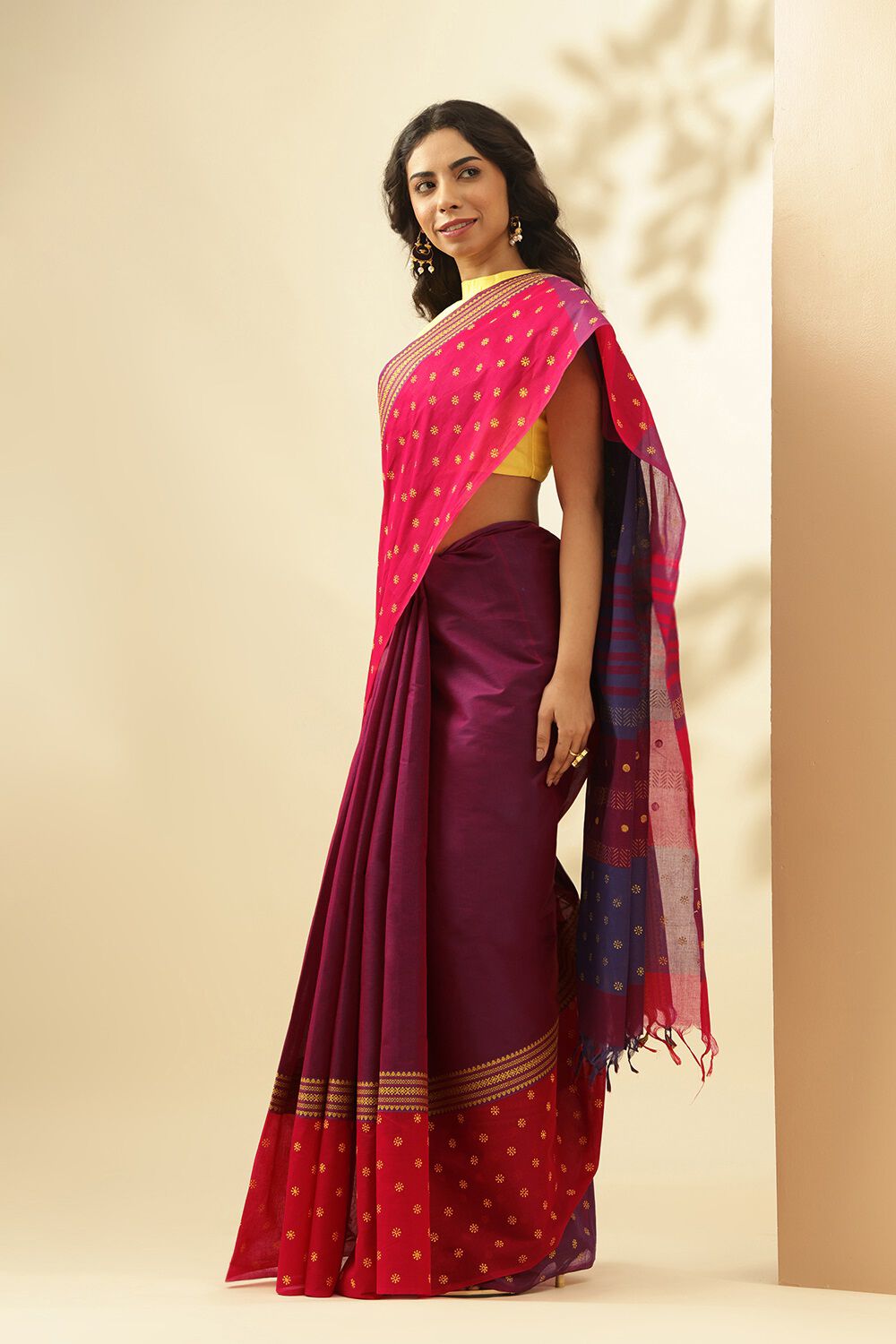 Purple Rajasthan Block Printed Pure Cotton Saree image number null