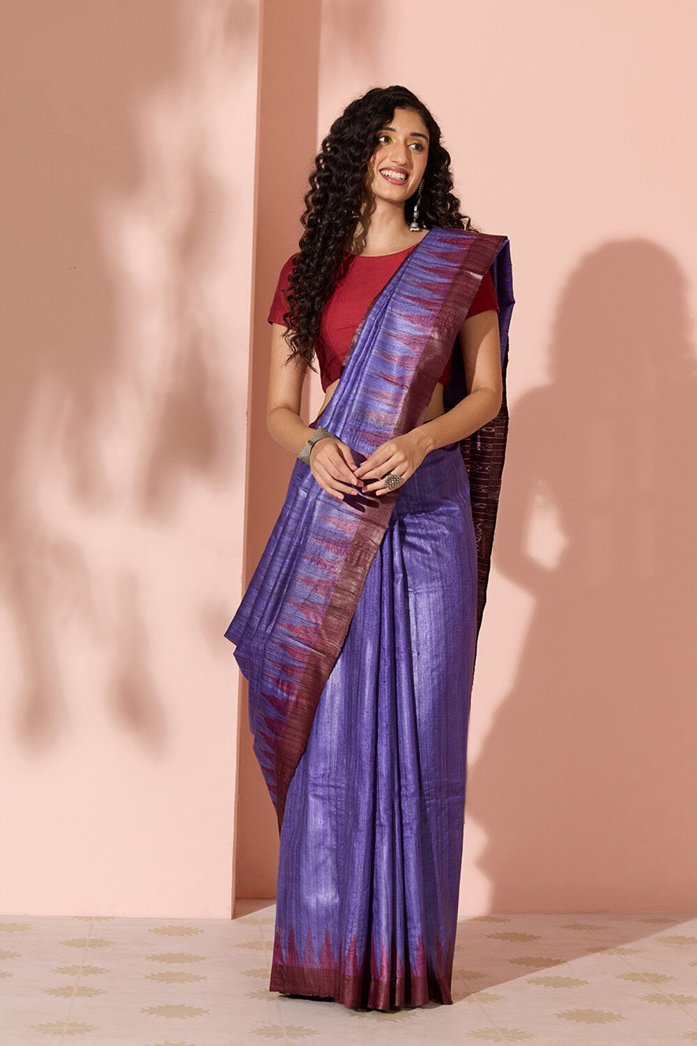 Violet Ikat Pure Tussar Silk Gopalpur Saree image number null
