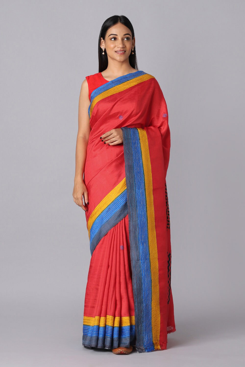 Red Pure Silk Hand Painted Saree image number null