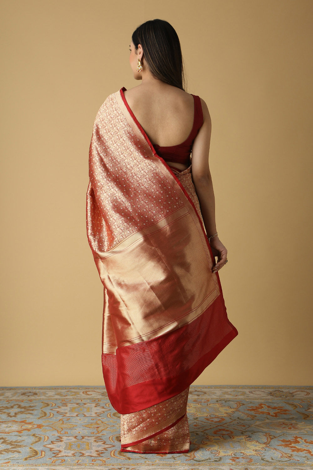 Dark Red Pure Silk Banarasi Saree image number null
