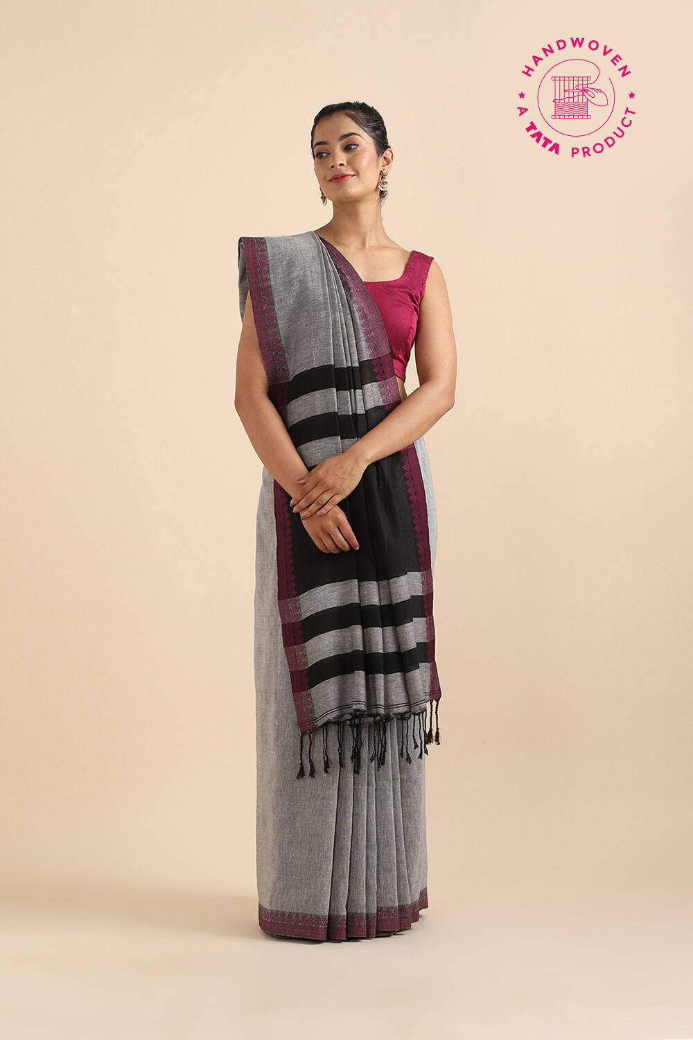 Grey Pure Cotton Bengal Saree image number null