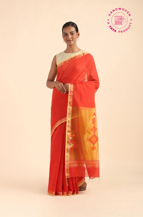 Red Pure Silk Cotton Jamdani Saree