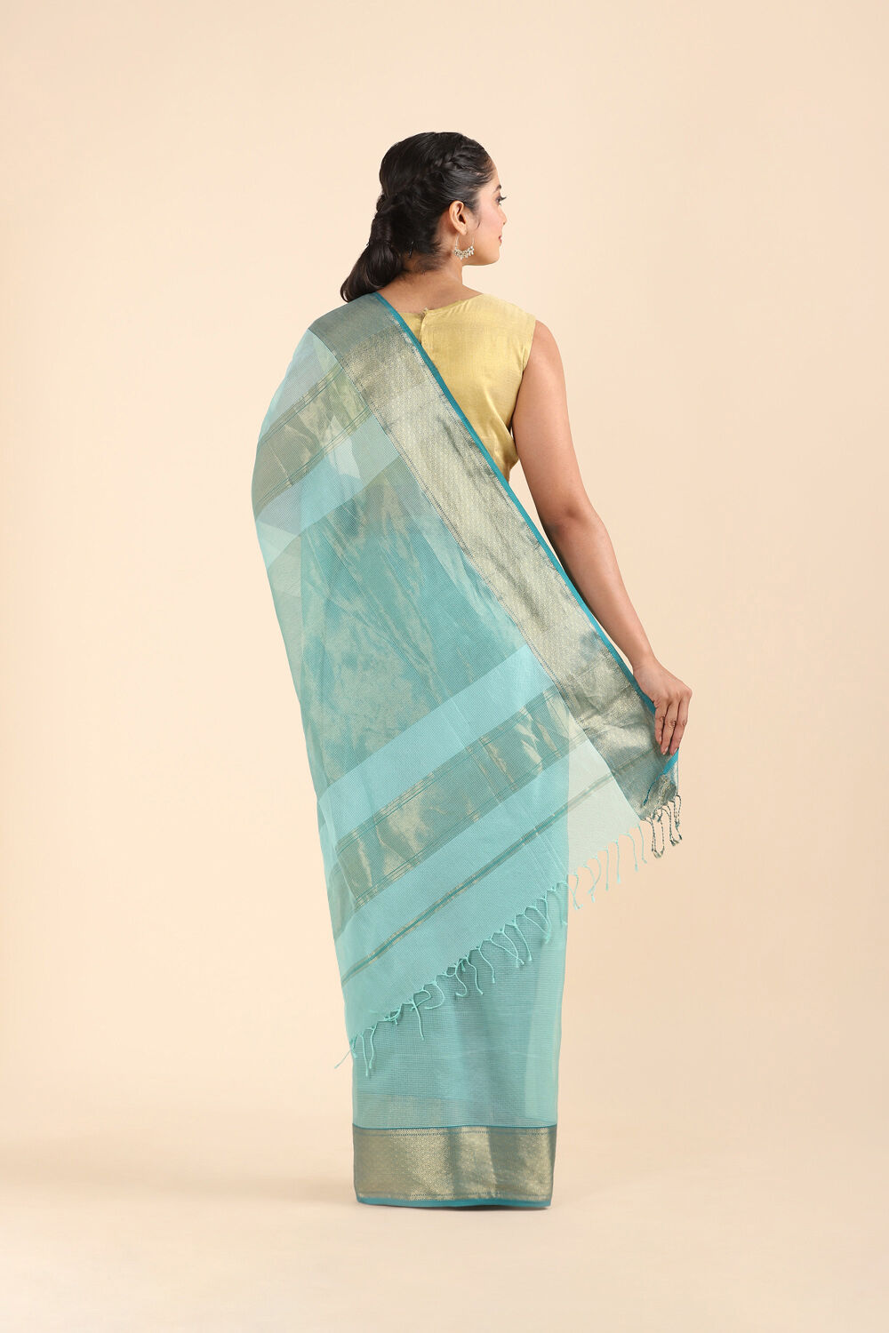 Light Blue Pure Silk Cotton Maheswari Saree image number null