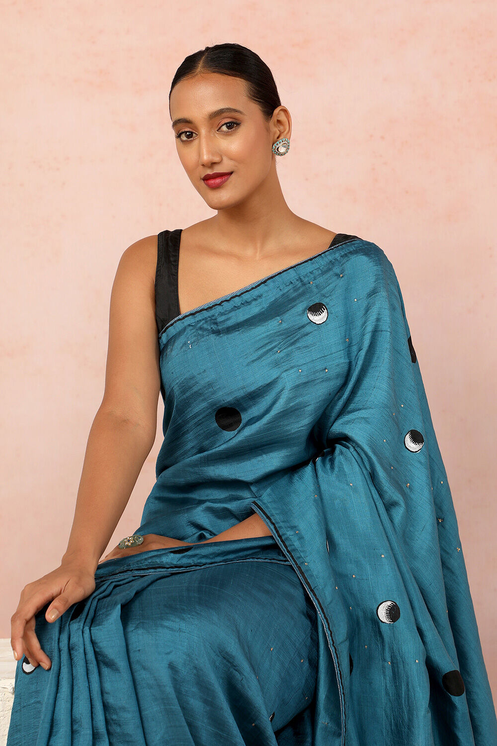 Blue Contemporary Pure Silk Block Print Saree image number null