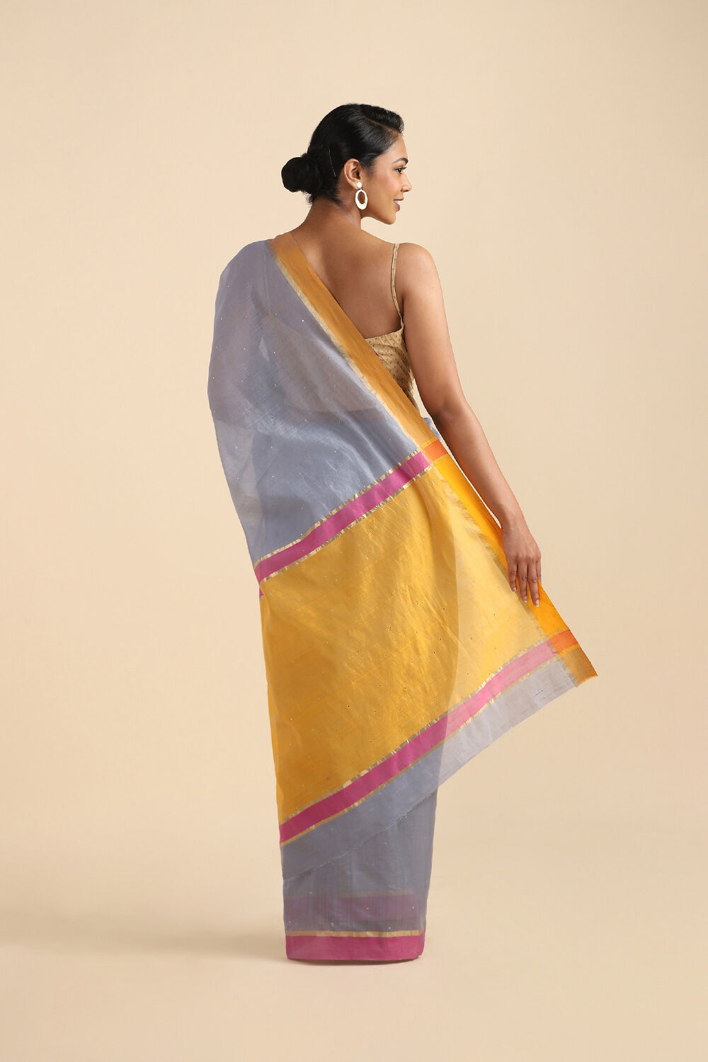 Grey Pure Silk Cotton Mukaish Work Saree image number null