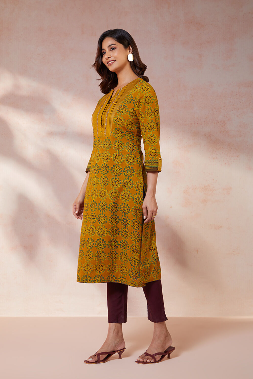 Yellow Pure Cotton Ajrakh Bandhani Kurta image number null