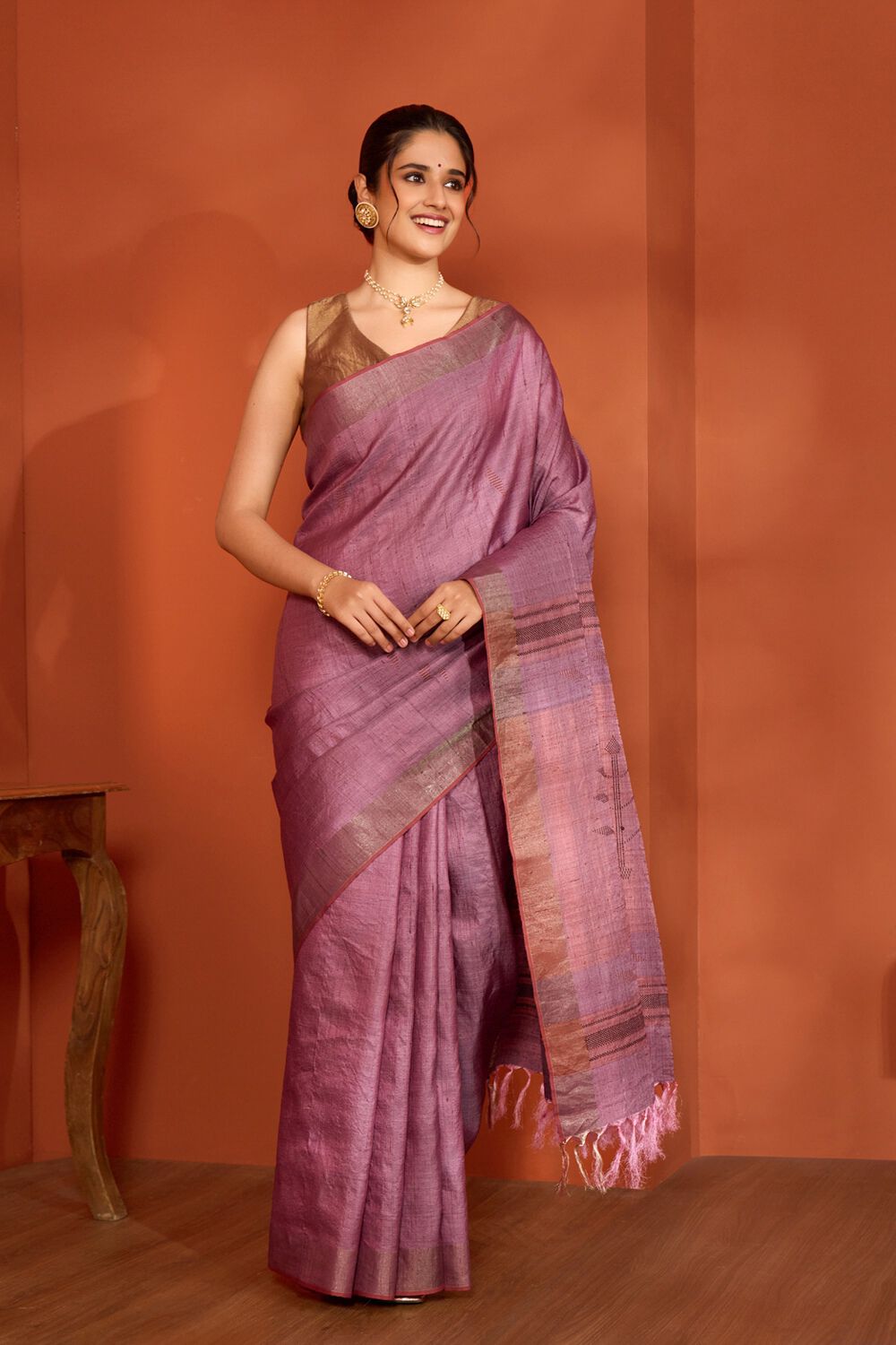Purple Bhagalpur Woven Pure Tussar Silk Saree image number null