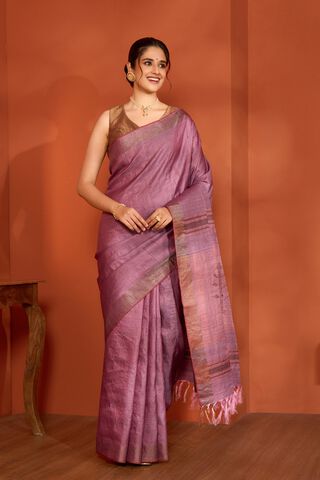 Purple Bhagalpur Woven Pure Tussar Silk Saree thumbnail image number null