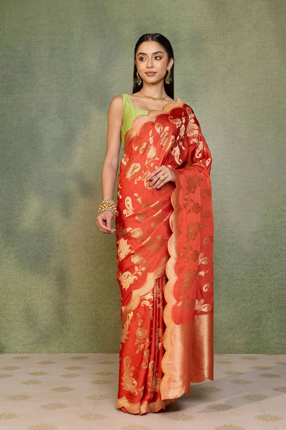 Orange Woven Viscose Satin Saree image number null