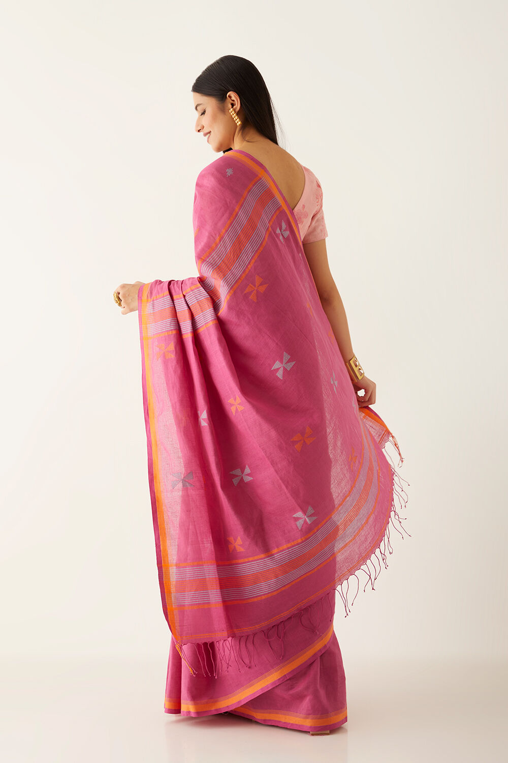 Dark Pink Pure Cotton Bengal Jamdani Saree image number null