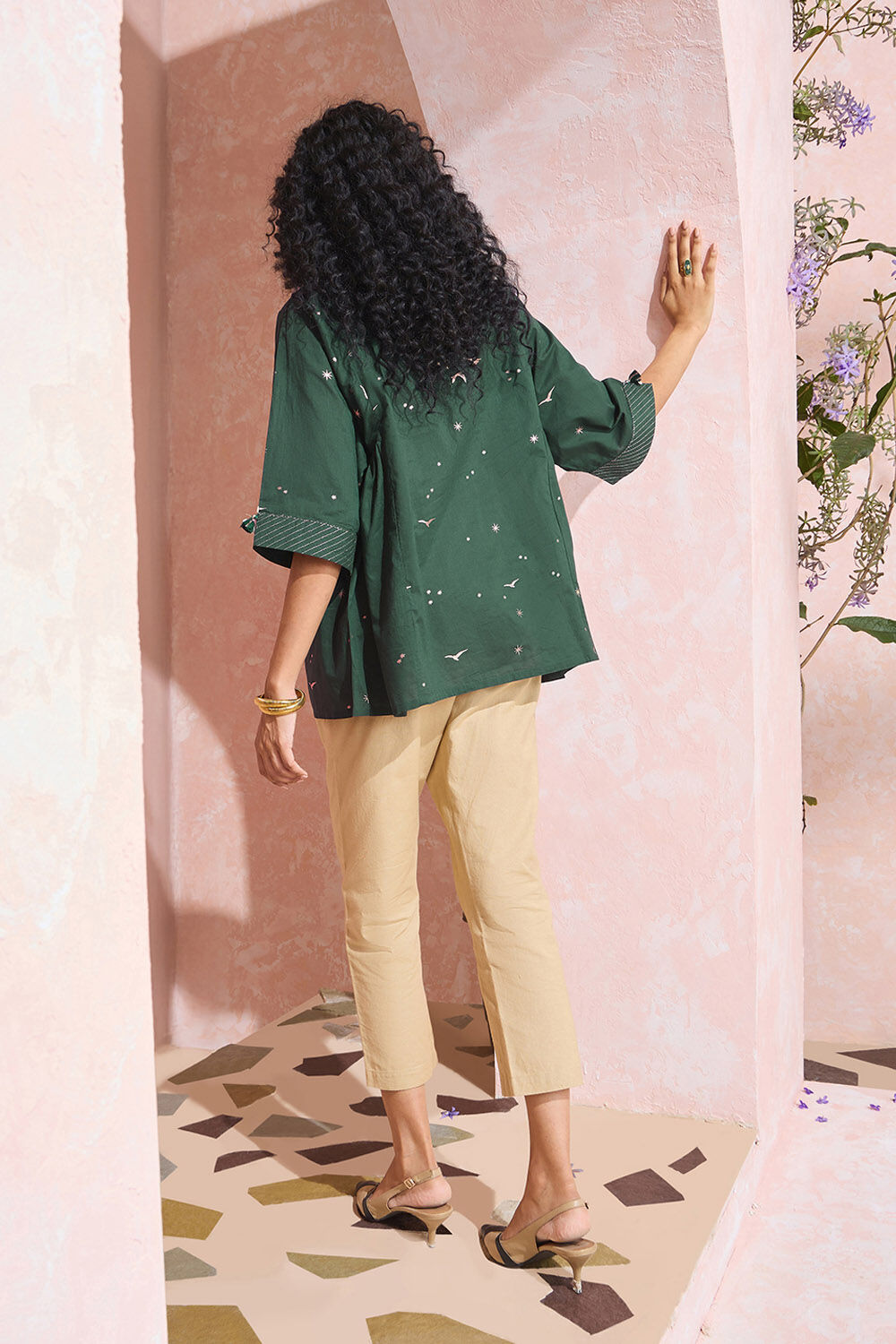 Dark Green Screen Printed Pure Cotton Short Top image number null