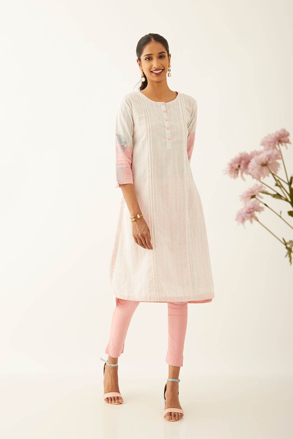 Pink Pure Cotton Printed Sanganeri Kurta image number null