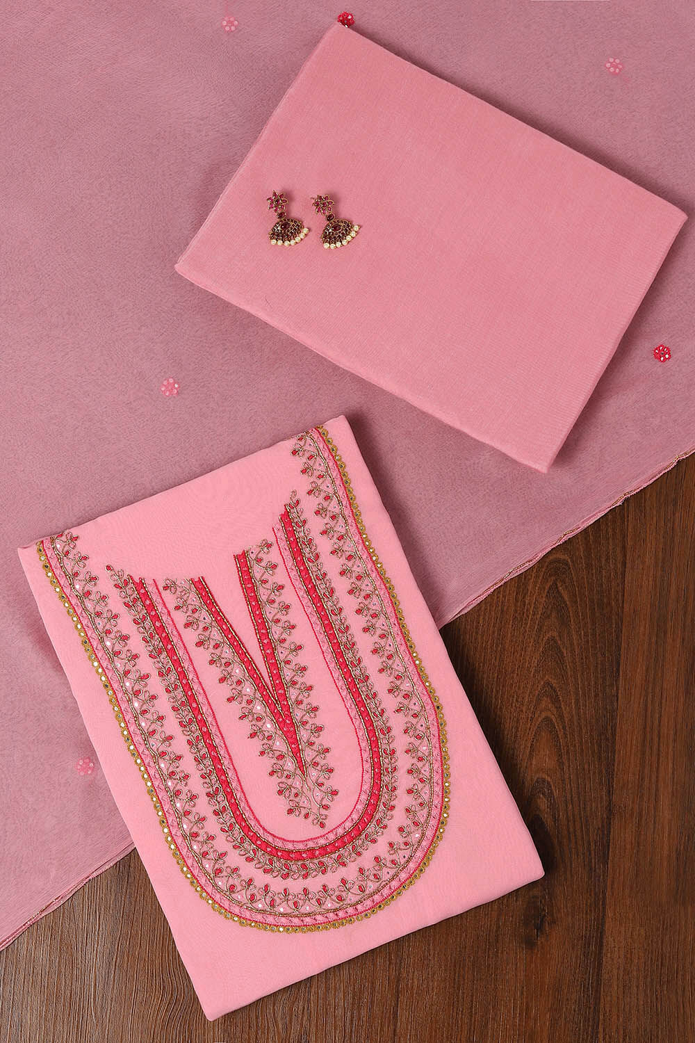 Light Pink Viscose EmbroideLight Pink Unstitched Suit Set image number null