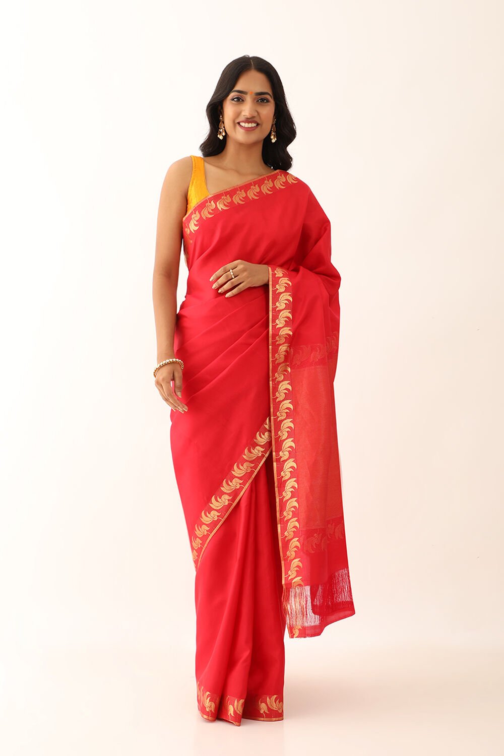 Red Pure Silk Woven South Saree image number null