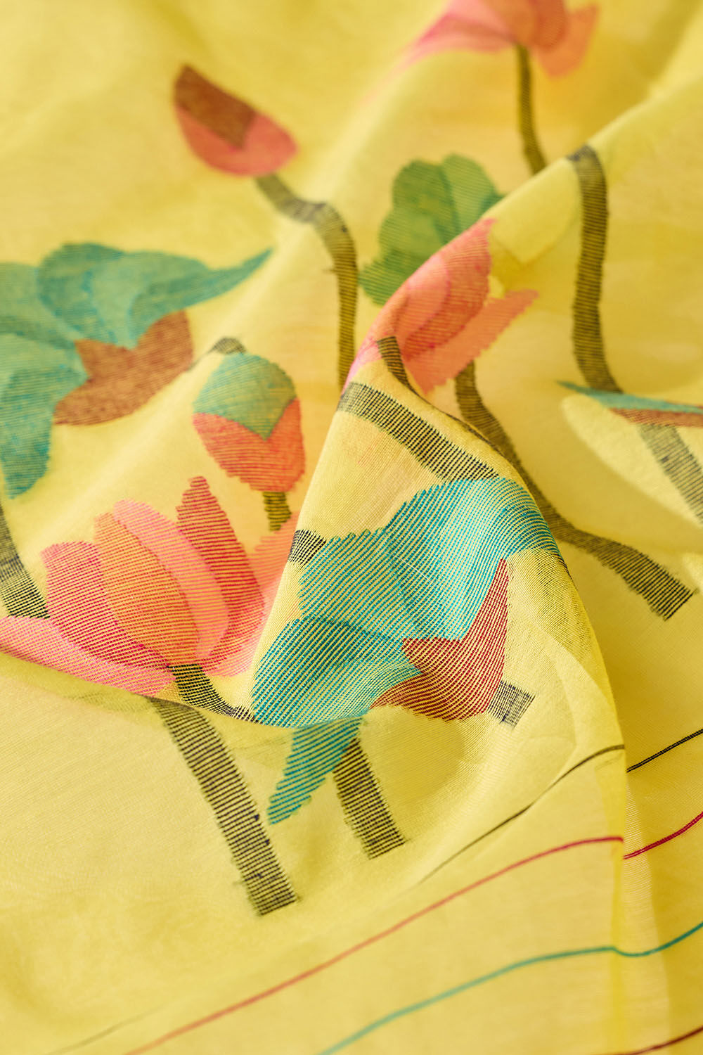 Yellow Jamdani Pure Silk Cotton Bengal Saree image number null