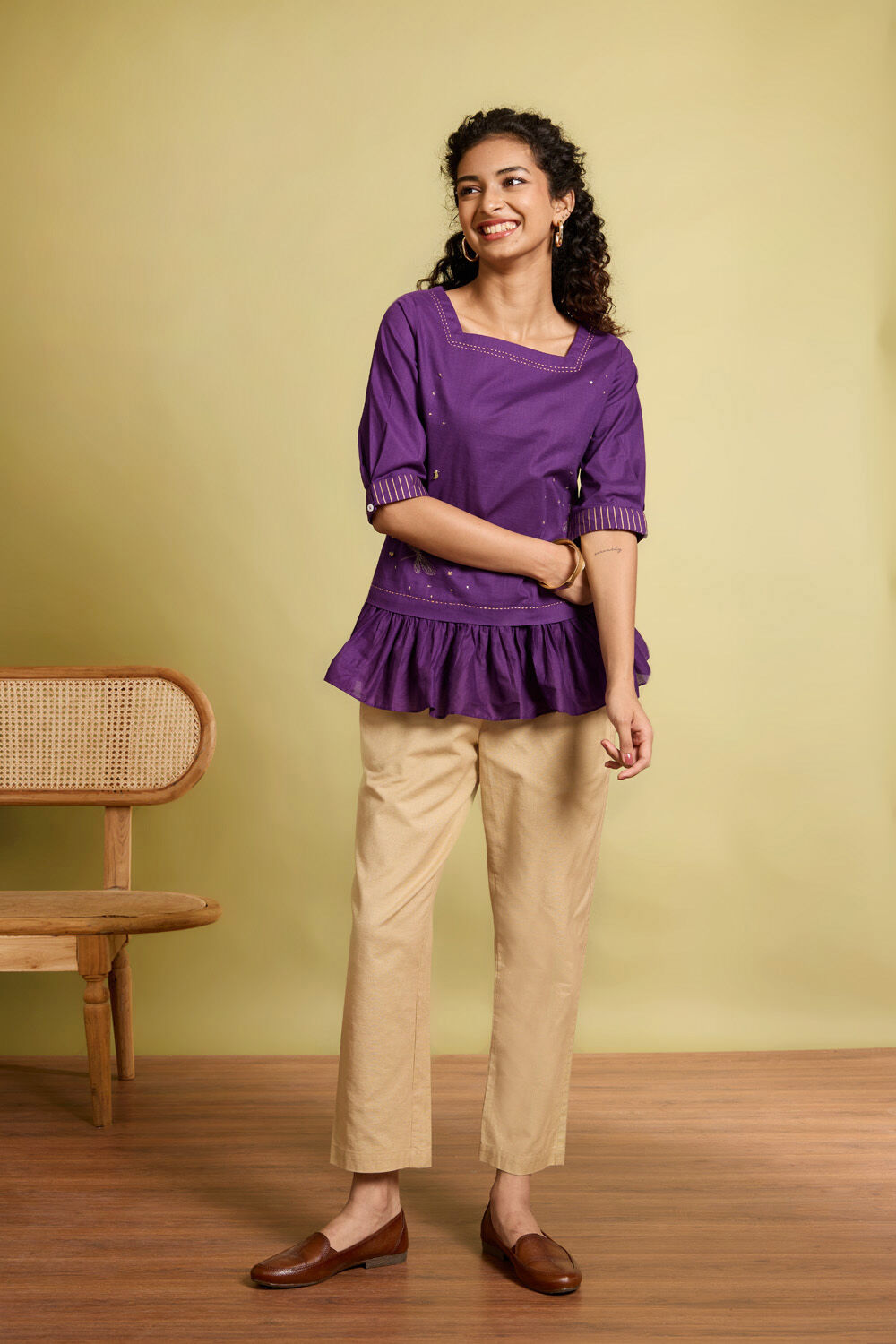 Violet Screen Printed Pure Cotton Short Top image number null