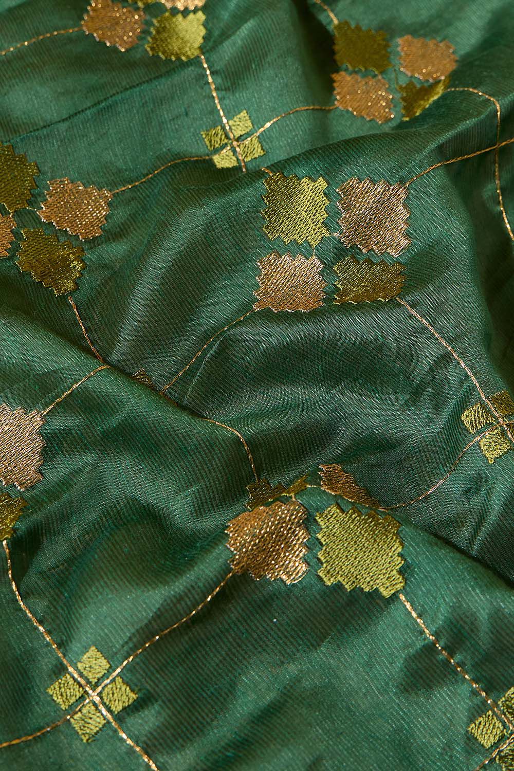 Dark Green Silk Tencel Embroidered Saree image number null